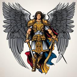 Archangel St Michael Tattoo-Choosing a tattoo featuring the archangel St. Michael, symbolizing courage, protection, and divine intervention.  simple vector color tattoo