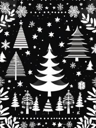 Black and White Clipart Christmas Tree,Decorating a monochrome holiday card with black and white clipart Christmas tree  simple, 2d flat