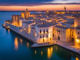 hidden charms of trani - illustrate the hidden charms of trani, a coastal town in puglia, with its historic architecture and serene harbor. 