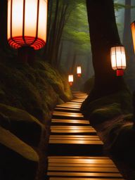 kumano kodo - imagine the peaceful night along the kumano kodo pilgrimage trails, with lanterns lighting the way to historic shrines nestled in the forest. 