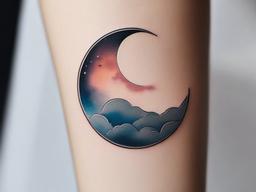 Cloud Moon Tattoo-Dreamy and artistic tattoo featuring clouds and a crescent moon, perfect for those who love celestial themes.  simple color tattoo,white background