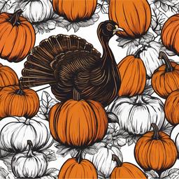 Turkey clipart - turkey surrounded by pumpkins  