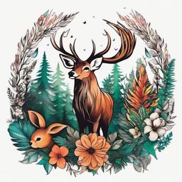 animal forest tattoo  simple color tattoo,white background