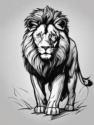 drawing of a lion in battlefield  minimal rough sketch scribbles,doodles,black and white