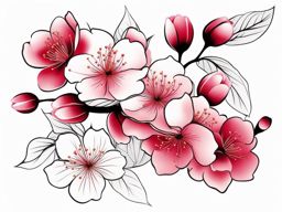 Japanese cherry blossom tattoo, Tattoos featuring the iconic and elegant Japanese cherry blossoms.  vivid colors, white background, tattoo design