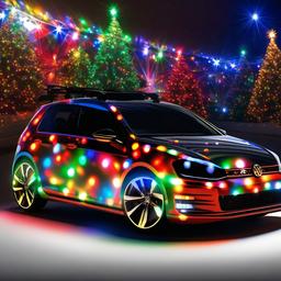 mk8 volkswagen gti covered in colorful Christmas lights. clipart 