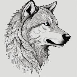 husky wolf tattoo  simple color tattoo,minimal,white background