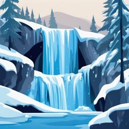 Icy Waterfall clipart - Frozen waterfall surrounded by ice, ,vector color clipart,minimal