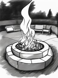 drawing of a fire pit with friends  minimal rough sketch scribbles,doodles,black and white