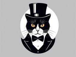 Cat in a top hat and tuxedo, ready for a fancy night out  minimalist design, white background, t shirt vector art