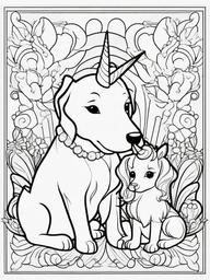 Puppy and Unicorn Coloring Pages - Magical Friendship Between Puppy and Unicorn  minimal black outline printable sheet, coloring page