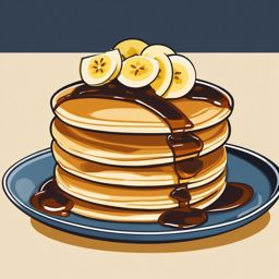 Banana Pancakes with Syrup Clipart - Pancakes with sliced bananas and syrup.  color vector clipart, minimal style