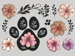 Paw Print clipart - paw print with flowers around it  