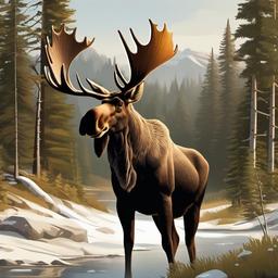 Moose cartoon - large, antlered animal from northern forests  