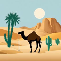Desert Oasis with Camel Emoji Sticker - A refreshing oasis in the arid desert, , sticker vector art, minimalist design