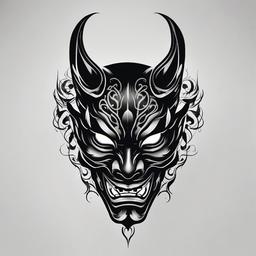 Black Hannya Mask Tattoo Design-Edgy and dramatic tattoo featuring a black Hannya mask design, capturing a sense of dark beauty.  simple color tattoo,white background