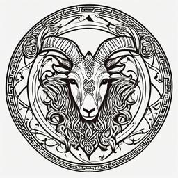 Celtic Goat Tattoo - A tattoo featuring a goat design inspired by Celtic art and symbolism.  simple color tattoo design,white background