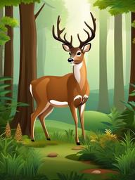 Deer cartoon - Deer standing quietly in a forest clearing  