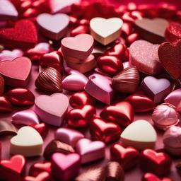 Valentines Day background - Close-up of chocolates in heart-shaped packaging  