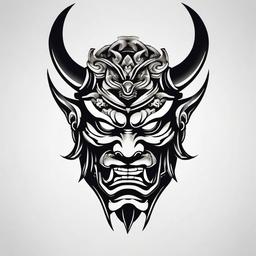 oni mask samurai mask tattoo design  simple color tattoo,white background,minimal