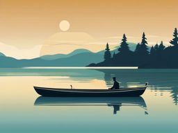 Rowboat Clipart - A rowboat gliding on a tranquil lake.  color vector clipart, minimal style