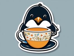 Penguin in Tea Cup Sticker - A penguin enjoying a cozy moment in a tea cup. ,vector color sticker art,minimal