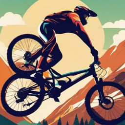 Mountain Biking Trick in the Air Clipart - A mountain biker performing a trick in mid-air.  color vector clipart, minimal style