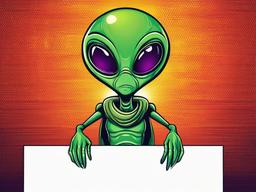 Funny alien holding a sign clipart.  vector style illustration, white background