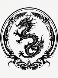 Dragon Tattoo Circle - Circular dragon tattoo with a captivating design.  simple color tattoo,minimalist,white background