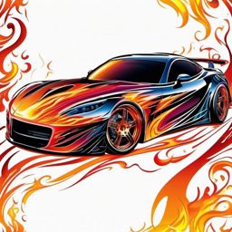 Abstract car flames design. Fiery passion of automotive enthusiasts.  color tattoo design, white background