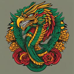Quetzalcoatl Tattoo-Bold and dynamic tattoo featuring Quetzalcoatl, a deity in Aztec mythology associated with the feathered serpent.  simple color vector tattoo
