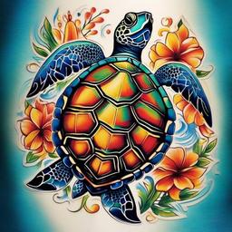 Colorful Sea Turtle Tattoo - Celebrate the vibrant and diverse beauty of marine life with a colorful sea turtle tattoo.  