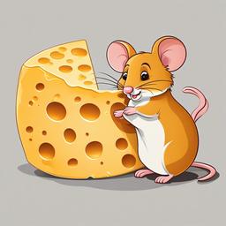 Cartoon cheese with a mouse beside it clipart.  vector style illustration, white background