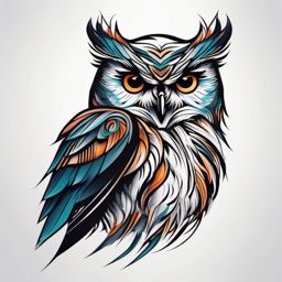 Owl tattoo merging with winds, symbolizing freedom.  color tattoo style, minimalist design, white background