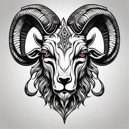 Goat Demon Tattoo - A tattoo portraying a goat with demonic or otherworldly qualities.  simple color tattoo design,white background