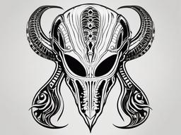 Tribal Xenomorph Tattoo - Blend tribal artistry with iconic Xenomorph elements in a tribal Xenomorph tattoo.  simple color tattoo,vector style,white background