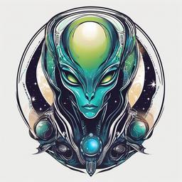 Space Alien Tattoo - Capture the essence of space with a cosmic-themed alien tattoo.  simple color tattoo,vector style,white background