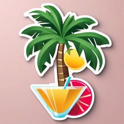 Palm Tree and Cocktail Umbrella Emoji Sticker - Tropical drink enjoyment, , sticker vector art, minimalist design