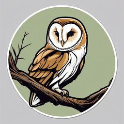 Barn Owl Sticker - A wise barn owl perched on a branch, ,vector color sticker art,minimal