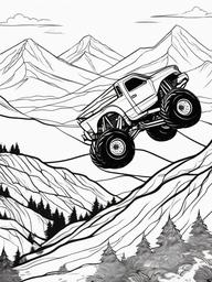 Monster Truck Jumping Over Mountains Coloring Pages - Trucks Leaping Across Mountains  minimal black outline printable sheet, coloring page