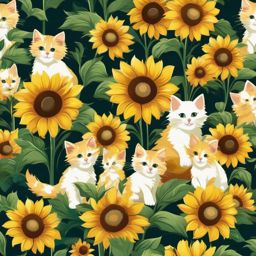 Cute Desktop Wallpaper - Playful Kittens Frolicking in a Sunflower Meadow wallpaper, abstract art style, patterns, intricate