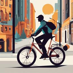 Person clipart - person riding a bike through the city  color,minimalist,vector clipart