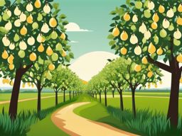 Pear Orchard Clipart - A lush pear orchard with ripe pears.  color vector clipart, minimal style