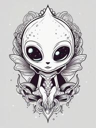 Alien Tattoo Cute - Infuse cuteness with cosmic charm in a cute alien-themed tattoo.  simple color tattoo,vector style,white background