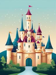 Fairytale castle with twinkling lights clipart.  vector style illustration, white background