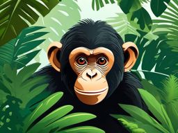 Cute Chimpanzee in a Dense Rainforest  clipart, simple