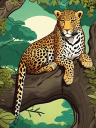 Leopard cartoon - Leopard lounging on a tree branch  