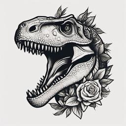 Neo Traditional Dinosaur Tattoo - Infuse modern aesthetics with traditional elements in a neo-traditional dinosaur tattoo.  simple vector color tattoo,minimal,white background