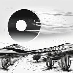 drawing of a sun over a desert  minimal rough sketch scribbles,doodles,black and white