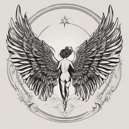 Wings of an Angel Tattoo-Capturing the ethereal beauty with wings of an angel tattoo, symbolizing freedom, protection, and a connection to the celestial.  simple vector color tattoo